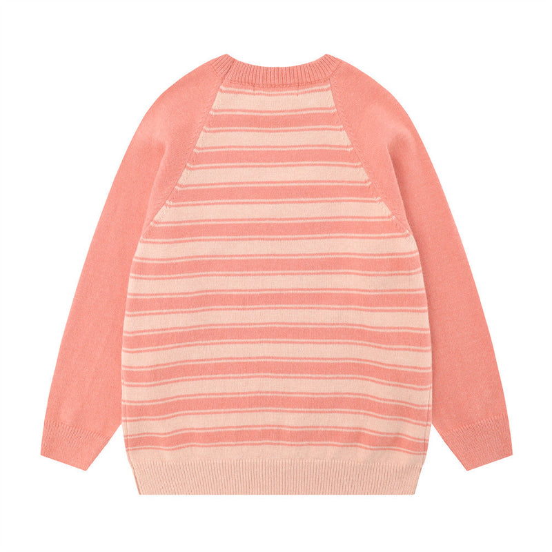 Men Sweater Striped Jacquard Crew Neck Sweater Loose