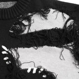 Men Sweater Stitching Ripped round Neck Sweater Niche