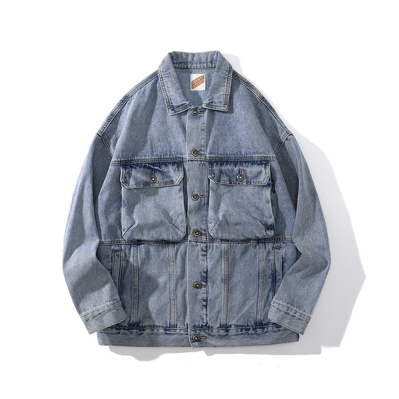 Women Jackets Denim Jacket Vintage Distressed Loose Cargo