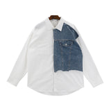 Men Shirts Retro Loose Stitching Long Sleeve Denim Coat
