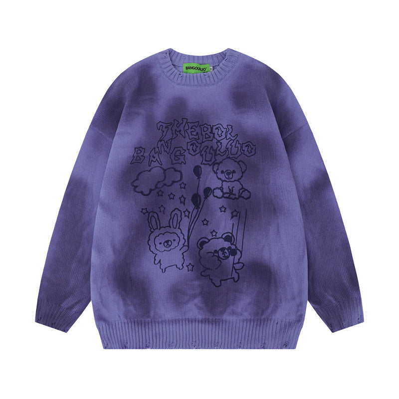 Men Sweater Tie-Dyed Inkjet Printed Sweater Cartoon