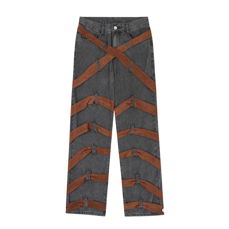 Men Jeans Bandage Hip Hop Punk Cool Personality