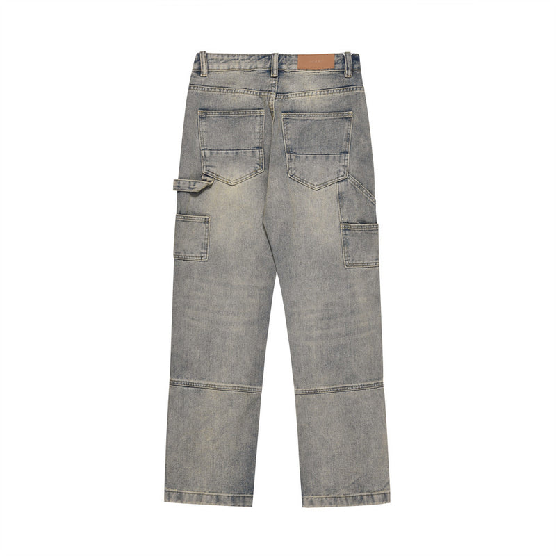 Men Jeans Stitching Distressed Breasted Slit