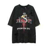 Men T-Shirt Ripped Retro Loose
