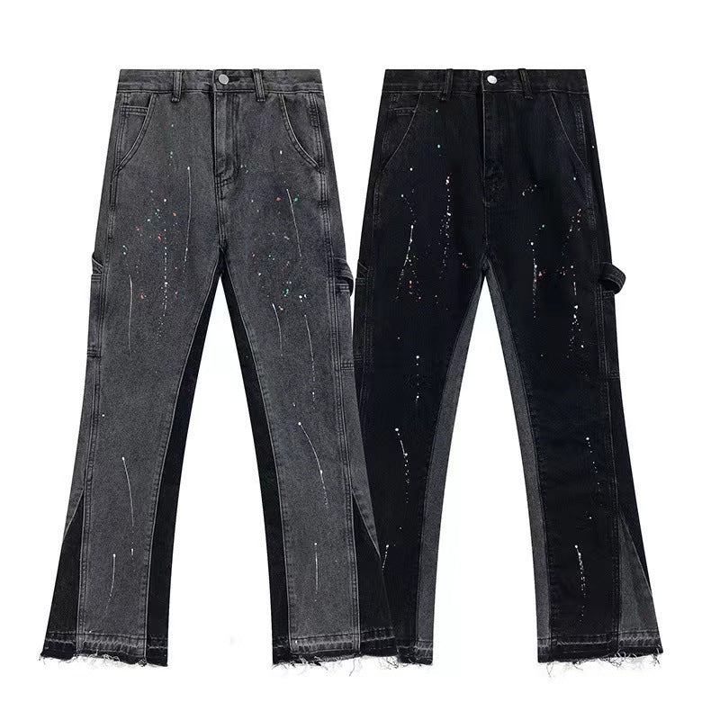 Gallery Dept Flared Trousers Splash-Ink Flared Jeans for Men and Women Loose Straight Trousers