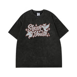 Men T-Shirt Retro Distressed Lightning Print Loose All-Match