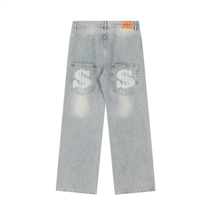 Men Jeans USD Printing Hip Hop Casual Loose