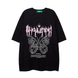 Men T-Shirt Butterfly Embedded Drill Old Oversize
