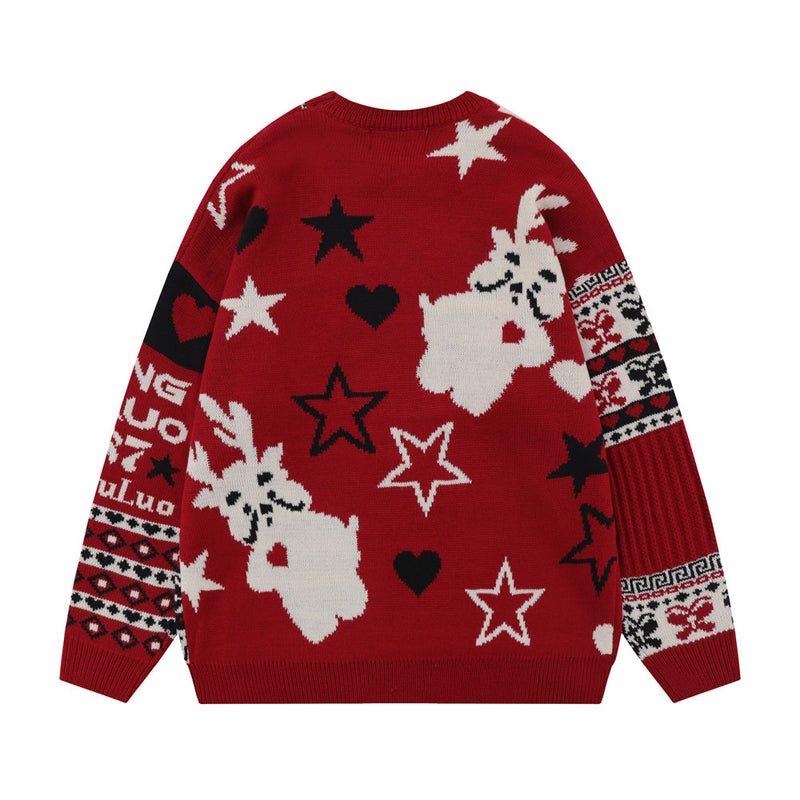 Men Sweater Christmas Sweater Cartoon Contrasting Color Jacquard