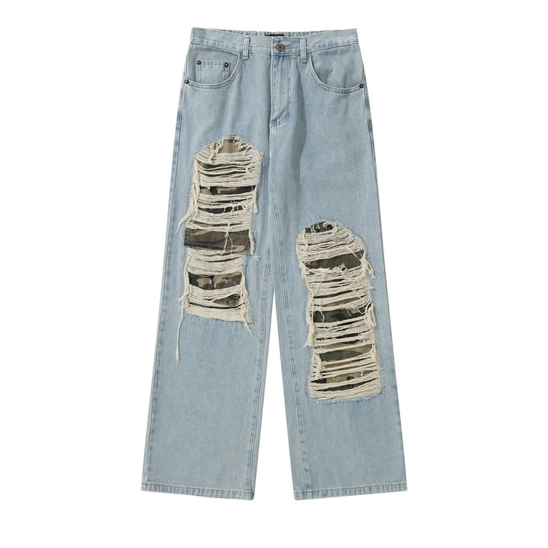 Men Jeans Patch Loose Hole All-Match