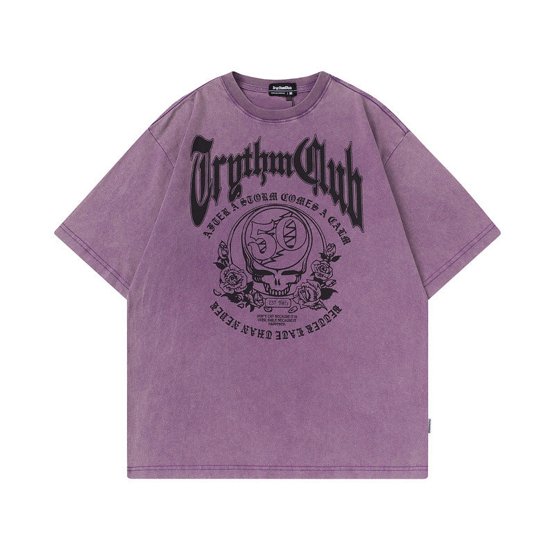 Men T-Shirt Vintage Rose Print Summer Loose