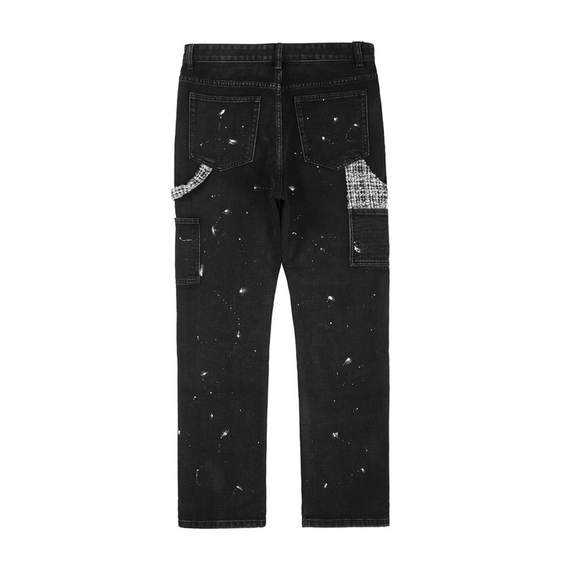 Men Jeans Stitching Ripped Special Splash Ink