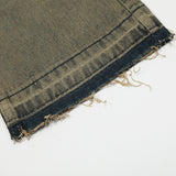 Men Jeans Vintage Letter Print Loose Distressed Burrs