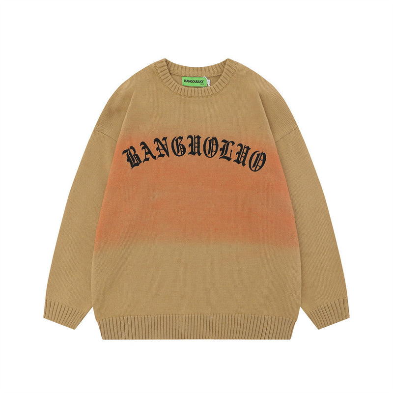 Men Sweater Gothic Embroidery Inkjet Printing Sweater