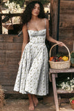 Women Dress Summer French Retro Spaghetti Straps Dress