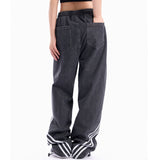 Men Jeans Patchwork Stripes Retro Loose Casual