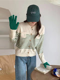 Women Knitted Cardigan Vintage Stripe Knitted Cardigan Sweater