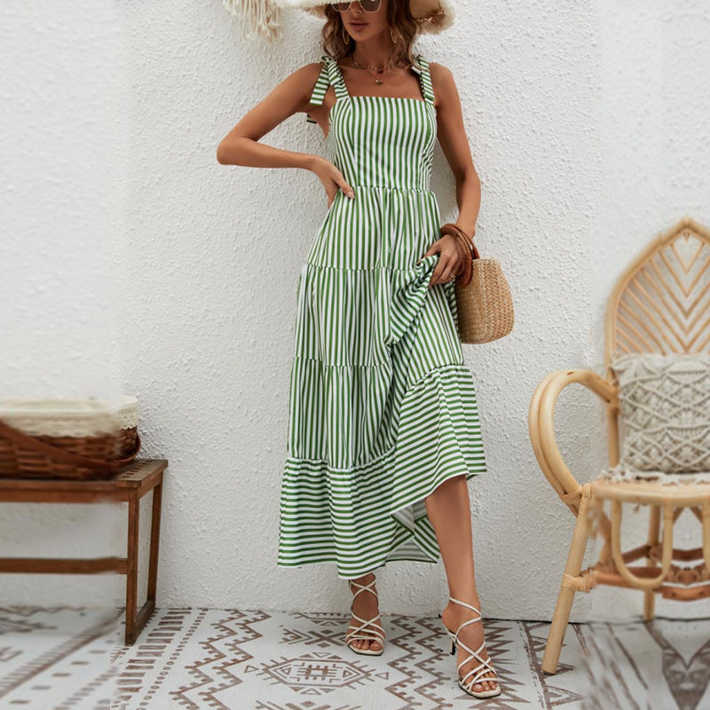 Women Dress Striped Spaghetti Straps Dress
