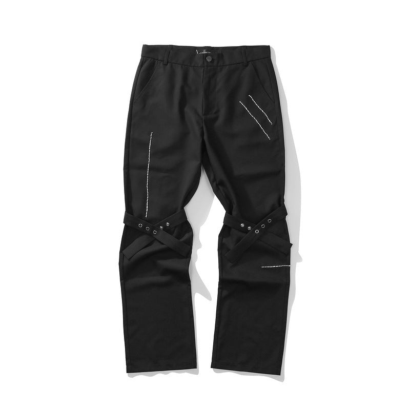Cargo Pants Lace-up Diamond-Embedded Loose