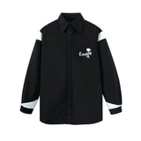 Men Long Sleeved T Shirt Color Matching Stitching Embroidered Letter Long Sleeve Lapel Shirt Men Ins