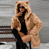 Women Fur Jacket Warm and Cute Long Plush Coat