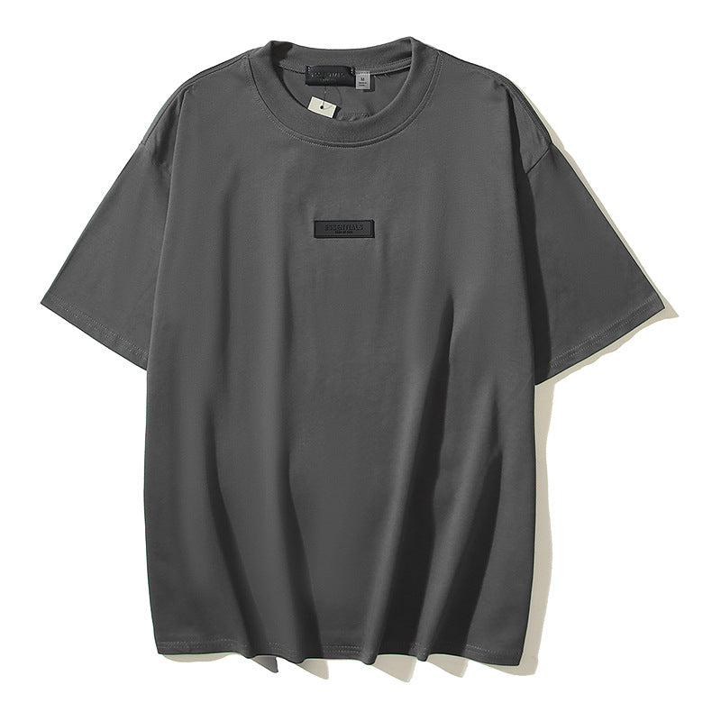 Fog Essentials T Shirts Spring Summer FOG Three-dimensional Silicone Leather Label Crew Neck Short Sleeves