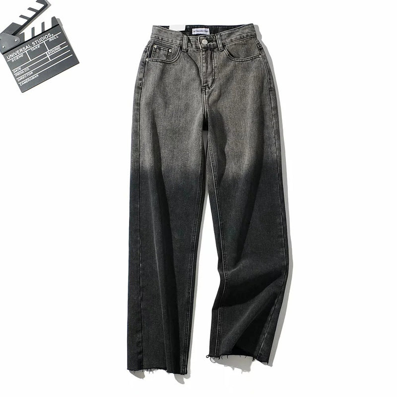 Women Jeans Gradient Color Loose High Waist