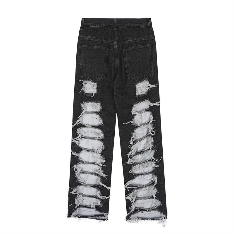 Men Jeans Hole & Patch Trendy Unique Raw Edges