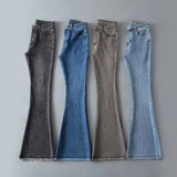 Women Jeans Raw Edge Elastic Slim Fit Slimming Bell-Bottom Pants