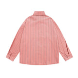 Men Long Sleeved T Shirt Cartoon Vertical Striped Long Sleeve Shirt Boys Casual Loose Lapels Shirt Ins Spring and Autumn