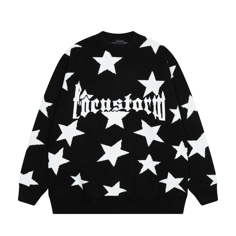 Women Sweater Retro Star Pullover Knitted Sweater