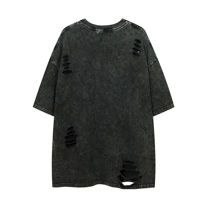 Men T-Shirt Ripped Retro Loose