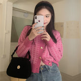 Women Knitted Cardigan Plaid Short Sweater
