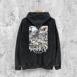 Purple Brand Distressed Hoodie Fashion Old Loose Hooded Sweater