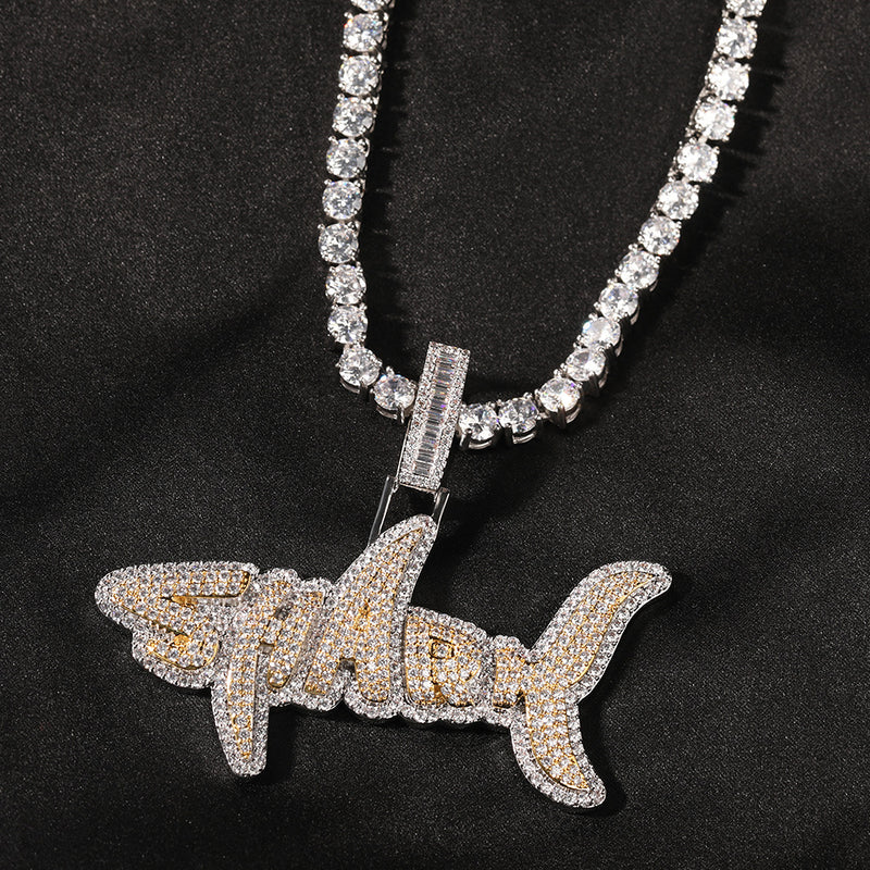 Jewelry Shark Alphabet Hip Hop Necklace with Zircon St. Valentine's Word Up Spectrum