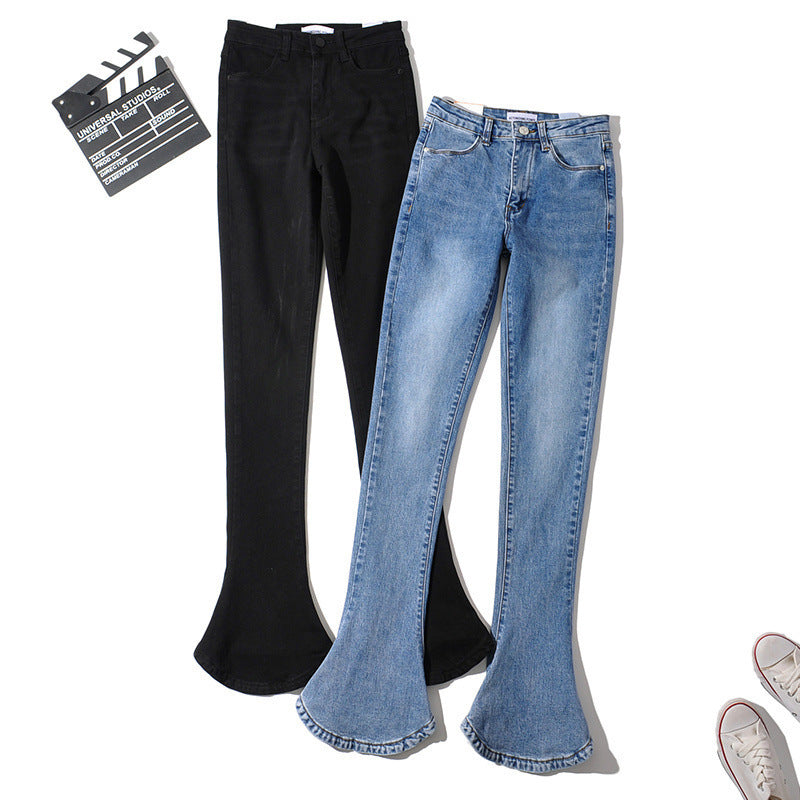 Women Jeans Slim Fit Bell-Bottom Pants Fleece-lined