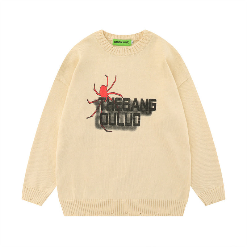 Men Sweater Spider Print Sweater Loose