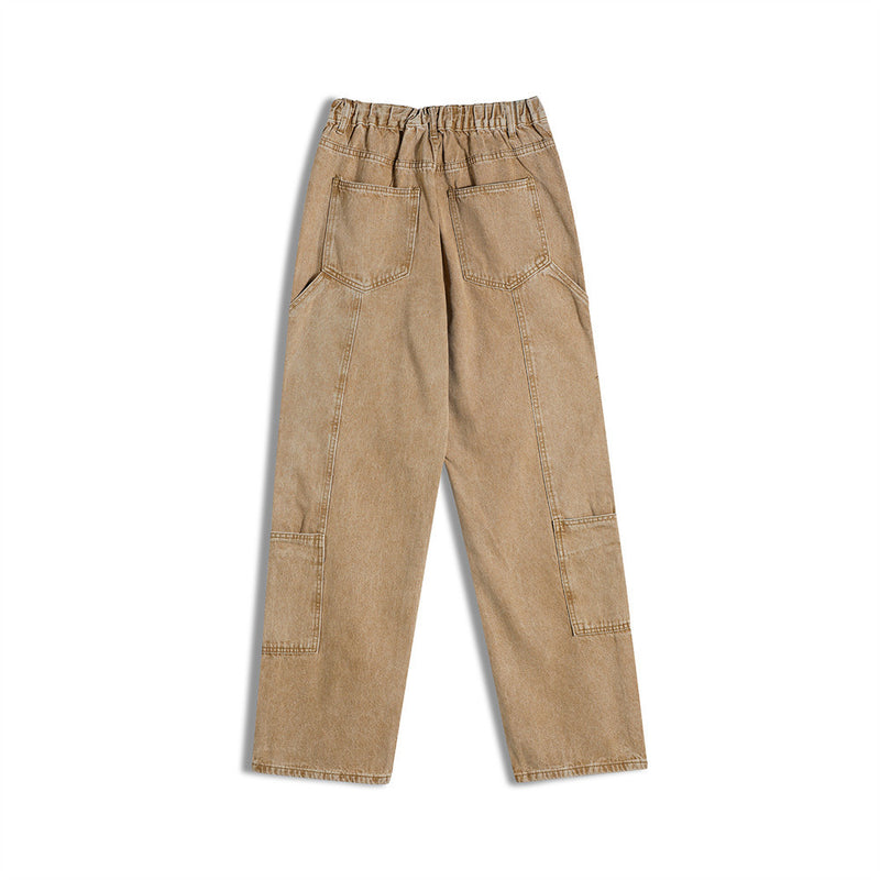 Men Jeans Distressed Cargo Pocket Casual Elastic Waist