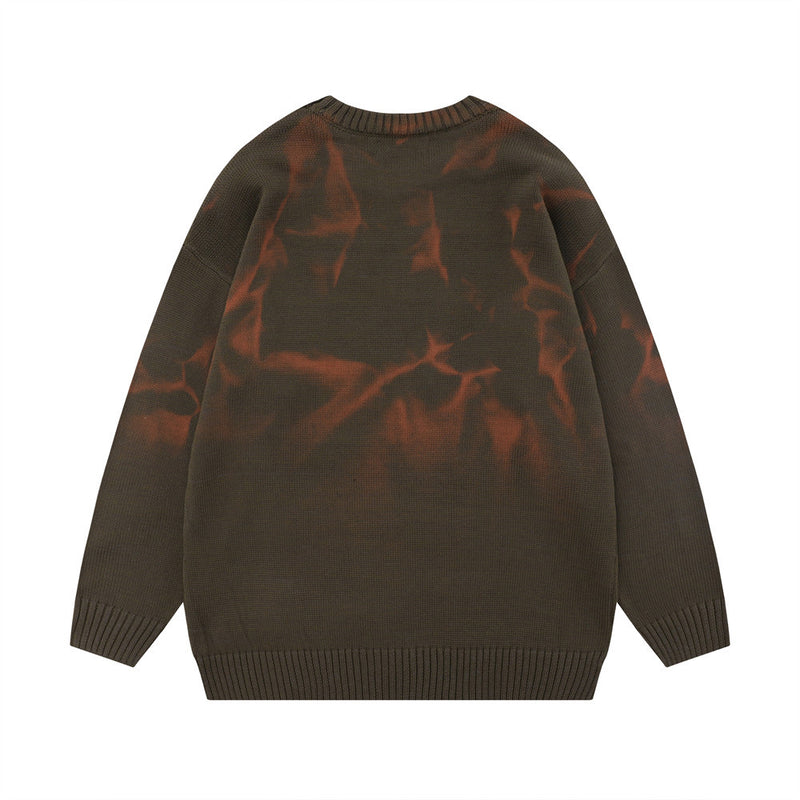 Men Sweater Five-Dyed Spray Painting Rounded Star Embroidery Sweater Dyed Spray Painting round