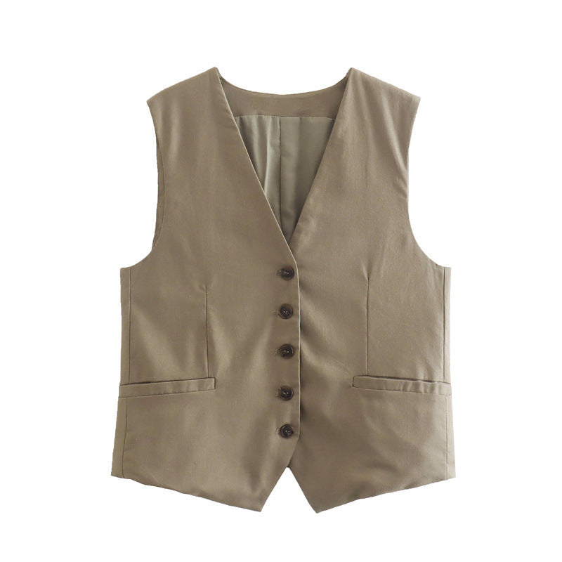 Women Vest Breasted Vest with Waist Shorts Suit