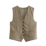 Women Vest Breasted Vest with Waist Shorts Suit