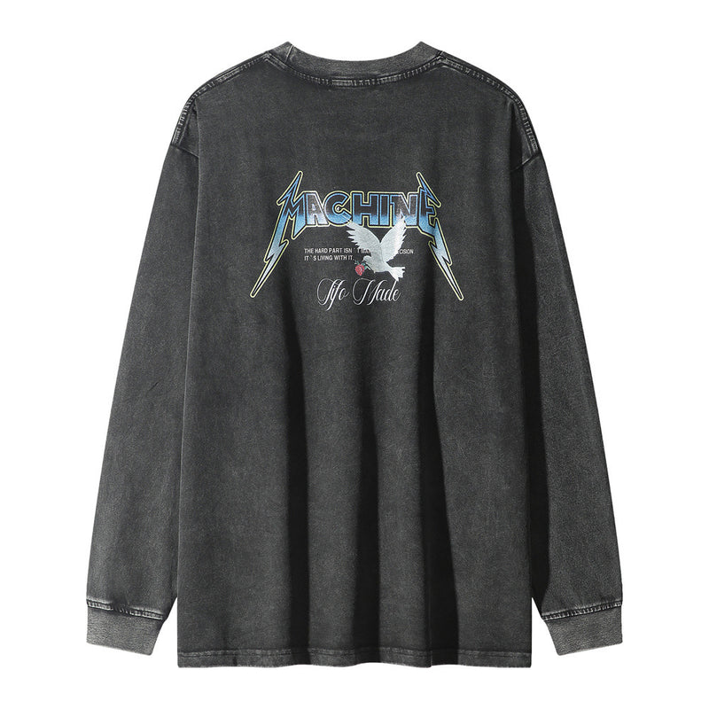 Men Long Sleeve T-Shirt Demon Flame Pattern Distressed