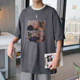 Men T Shirt Loose All-Match Cartoon Printed Casual