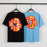Denim Tears T Shirts Flame Wood Cotton Printed Loose Short Sleeve T-shirt