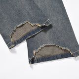 Men Jeans Pleated Scratch Worn Casual Loose