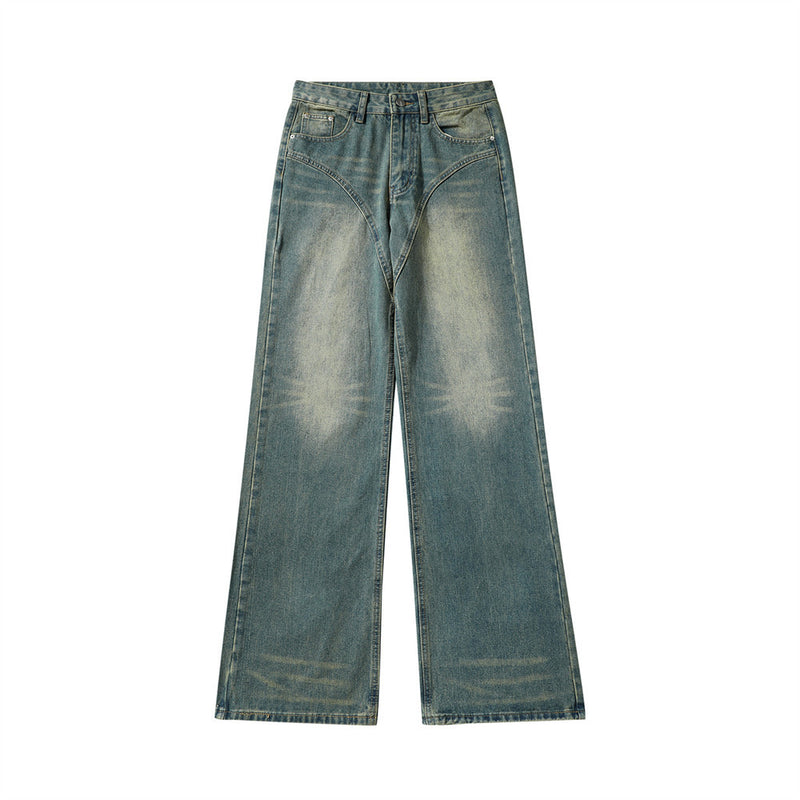 Men Jeans Punk Design Loose Stitching Bell-Bottom Pants