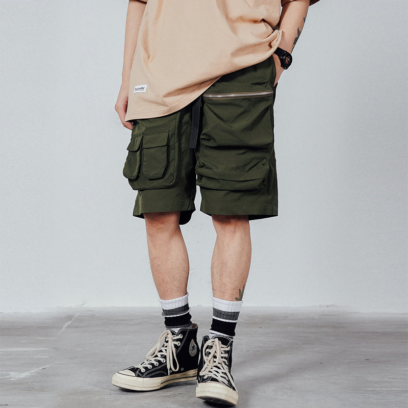 Men Shorts Solid Color Multi-Pocket Workwear Shorts Men's Straight