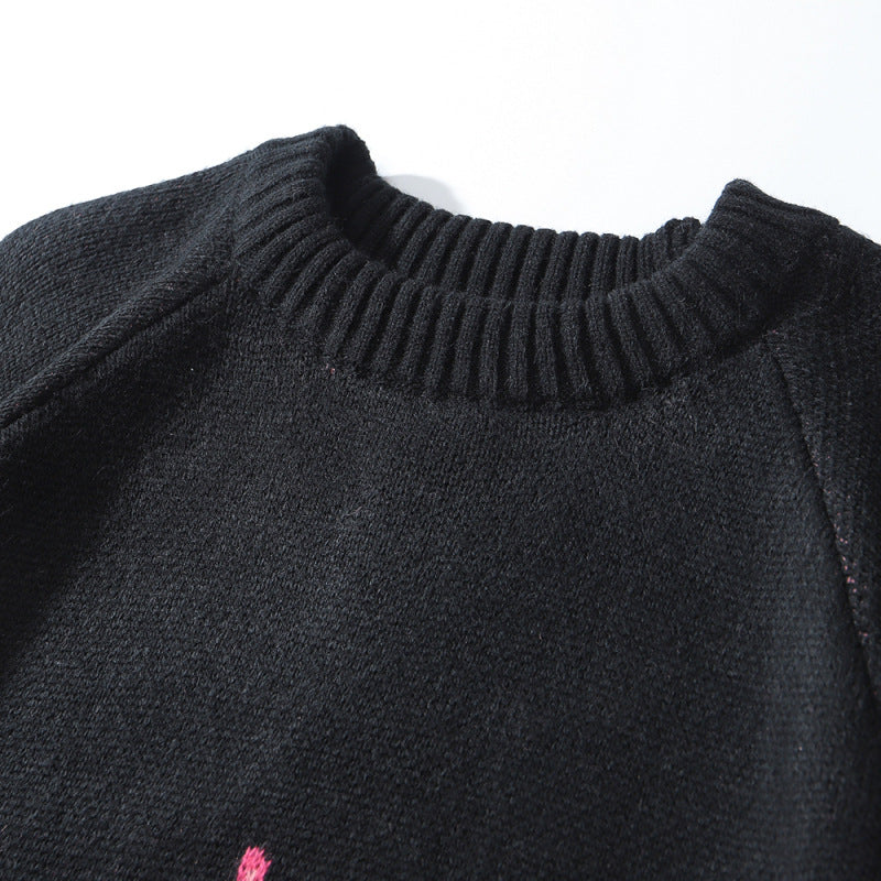 Men Sweater Flame Jacquard Crew Neck Sweater