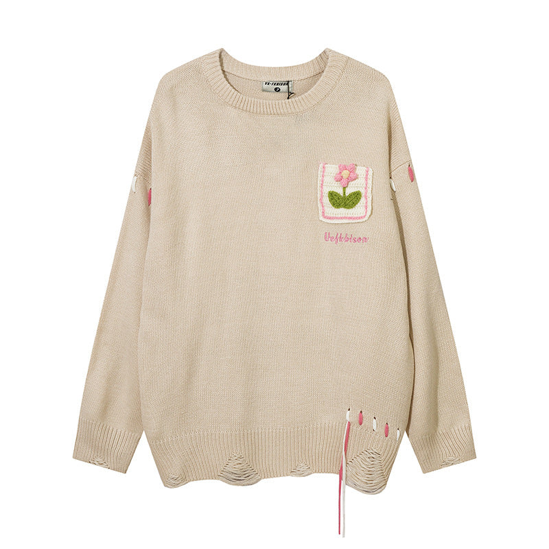 Men Sweater Ripped Rope Knitted Sweater
