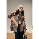 Unisex Shirt Plaid Retro Stitching Cardigan